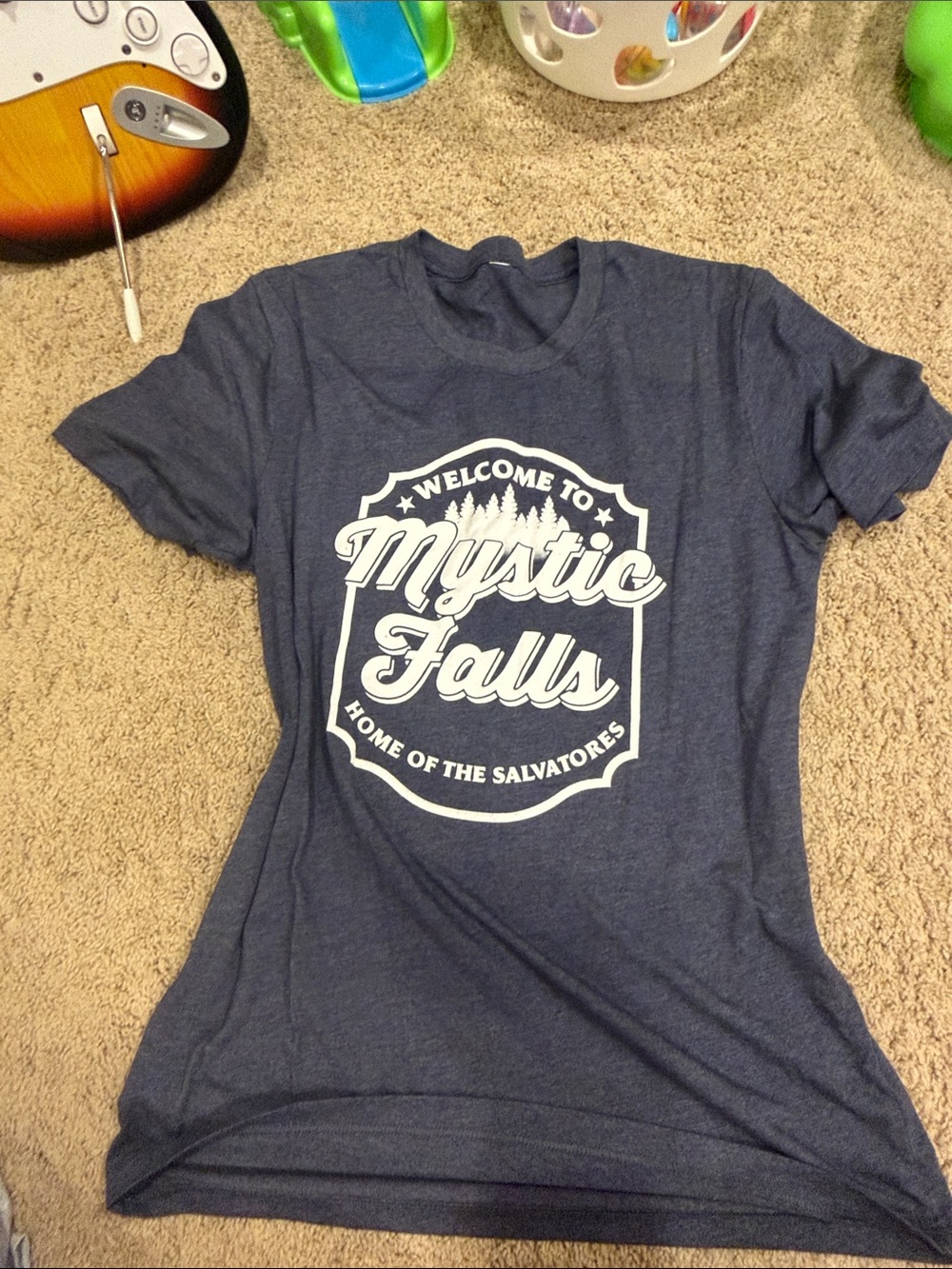 Mystic Falls Graphic Tee - Navy Short Sleeve Womenโs Top Vampire Diaries
